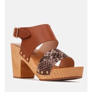 Rag & Co NWT Samara wooden clogs heel leather strap snake print boho summer 9